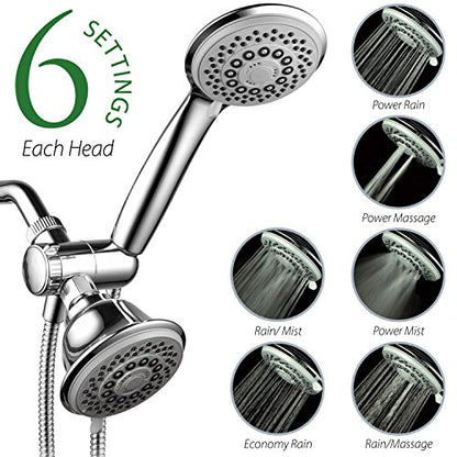 Hotel Spa AquaStorm 30-Setting 3-Way High Pressure Luxury Shower Head Combo | Use Dual 6-mode Overhead & Handheld Heads separately or together! SpiralFlow Design with Water-saving Economy mode / Chrome - color: Chrome & Gray - Economy Mode