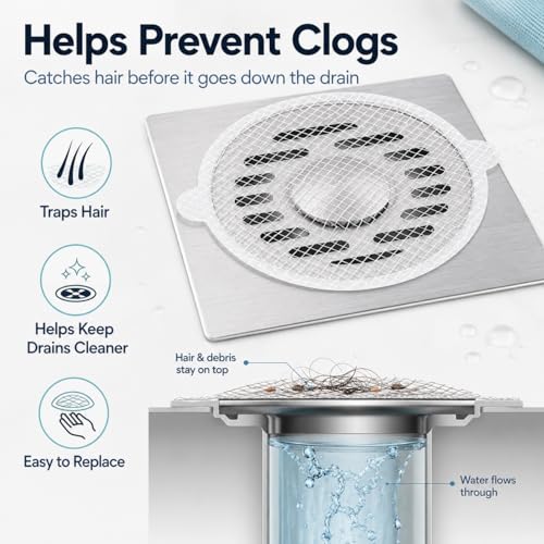 Disposable Drain Hair Catcher Mesh Stickers, Round & Square Shower Drain Covers for Hair, Adhesive Bathtub Sink Drain Protector, Disposable Hair Trap Strainer for Bathroom, Kitchen, Tub