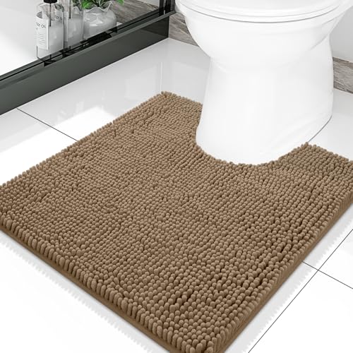 Smiry Luxury Chenille Toilet Rugs U-Shaped 20x20, Soft Absorbent Non-Slip Contour Bathroom Rugs for Toilet, Machine Washable Contoured Bath Mats, Camel - color: Camel, size: 20" X 20" Contour Rug