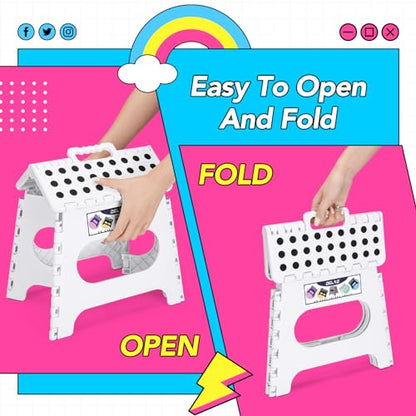 Delxo Folding Step Stool,11 Inch Non-Slip Foldable Step Stools for Kids and Adults,Portable Foldable Step Stool Lightweight Small Folding Stool with Handle for Kitchen Bathroom in White,1 Pack | Foldable Step Stool 11",Non-Slip Foot Stools with Handle,Lig