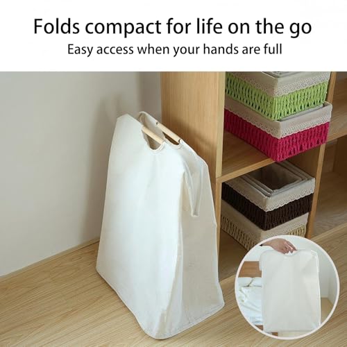 Collapsible Laundry Hamper Bag with Wooden Handles - 72L/19 Gallon Large Capacity Waterproof Oxford Cloth Storage Basket, Freestanding No Wire Frame, for Dorm Room, Bedroom, Bathroom (Max-Grey) - size: Max-Grey