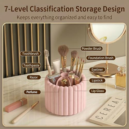 Toothbrush Holder with Sliding Lid, Toothbrush Holders for Bathrooms,360° Rotating Makeup Brush Storage Rack - Waterproof and Dustproof, Toothbrush Toothpaste Holder Beauty Brush (Light Pink) - color: Light Pink