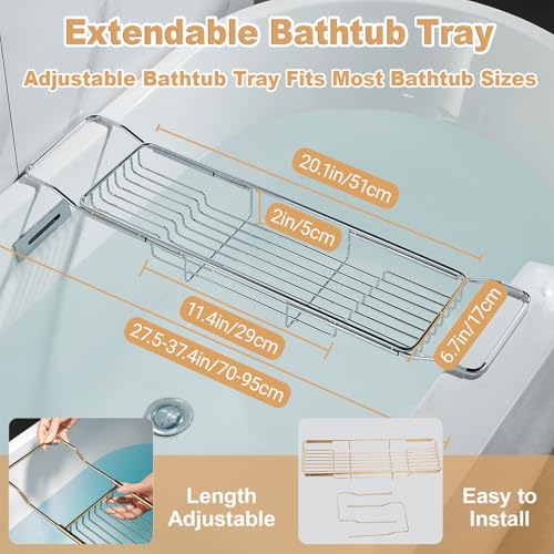 Stainless Steel Bathtub Caddy Tray, Expandable Bathtub Holder Table, Adjustable Bathroom Tray, Bath Organizer Tub Shelf,Gold,26.8~35.4in - color: Gold
