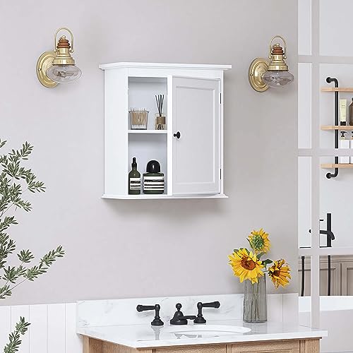 Spirich Small Medicine Cabinet, Bathroom Wall Cabinet Over Toilet, White | FSC-Certified MDF, Single Door, Adjustable Shelf, Compact Hidden Storage for Bathroom, Kitchen or Laundry - size: Single Door
