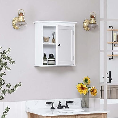 Spirich Small Medicine Cabinet, Bathroom Wall Cabinet Over Toilet, White | FSC-Certified MDF, Single Door, Adjustable Shelf, Compact Hidden Storage for Bathroom, Kitchen or Laundry - size: Single Door