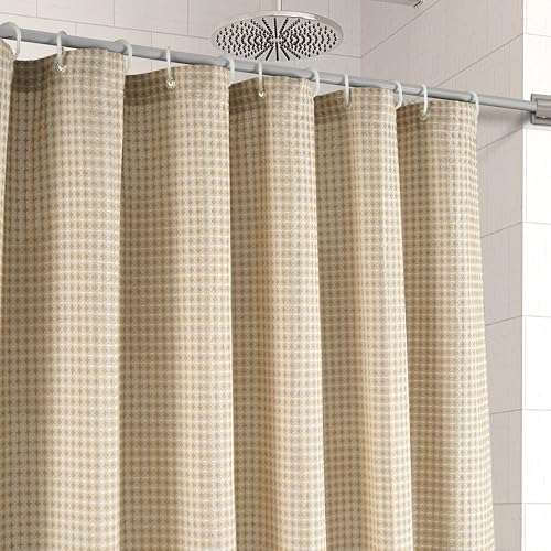 LANE LINEN Luxury Shower Curtain - 72 x 72 inches - Heavyweight Waffle Weave Fabric - Stable Hanging Design, Water Repellent & Quick Dry - Machine Washable & Header with Metal Grommets - Beige - color: 01: Waffle - Beige, size: 72"W x 72"L (Pack of 1)