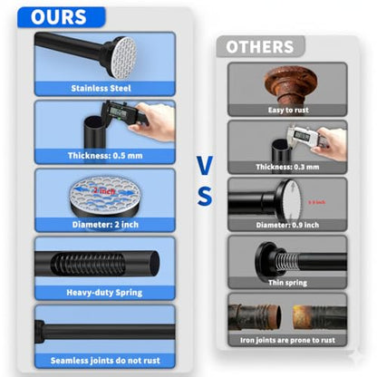 Black Shower Curtain Rod 45-82 Inch Integration Tension Curtain Rod, Load 44LBS No Splice 304 Stainless Steel Adjustable Spring Heavy Duty Tension Rods for Bathroom Windows No Drill Non Slip - color: Black, size: 45-82 Inch
