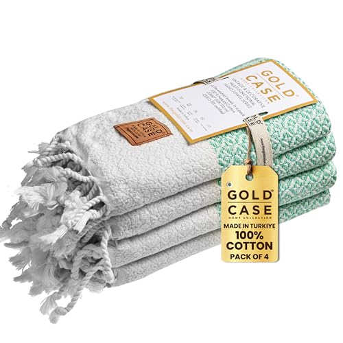 Gold CASE Turkish Hand Towels for Bathroom Set of 4 – 20 x 40'' – 100% Cotton Bathroom Towels – Aphrodite Kitchen Small Towel for Spa, Face, Tea & Dishcloth – Decorative Patterned Weave – Aqua - color: Aqua, style: Aphrodite Hand Towel