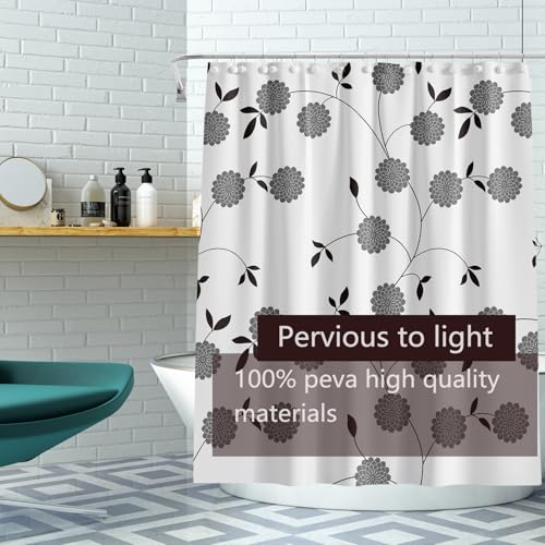 TIKABC Shower Curtain Liner, 4G PEVA Black and White Tree Flower Shower Liner, Plastic Waterproof Shower Curtains, 72x72 inch with Grommet Holes 3 Magnetic Weights - color: Black White Tree Flower