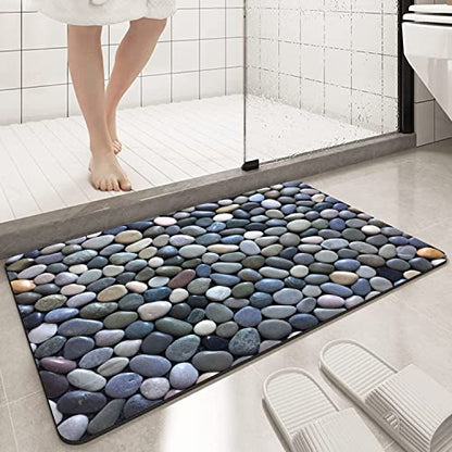 Cobble Pebble Stone Bath Mat Non Slip Washable Bathroom Rugs for Shower Room Bathtub 16"x24"