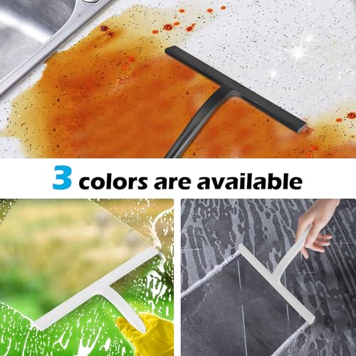 Shower Squeegee for Glass Doors, Mirror Window Tile Scrubber Cleaner with Hook Silicone (Black) - color: Black