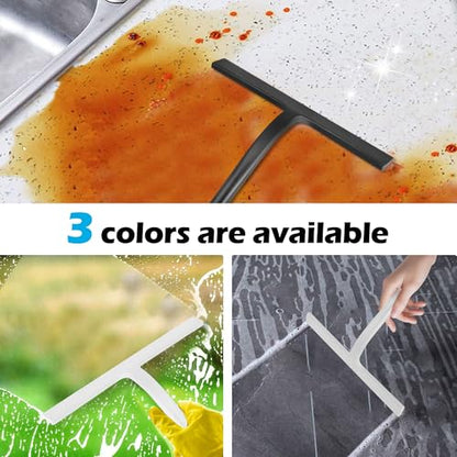 Shower Squeegee for Glass Doors, Mirror Window Tile Scrubber Cleaner with Hook Silicone (Black) - color: Black