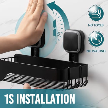 TAILI Shower Caddy Suction Cup Rustproof Metal Shower Shelves Black 2pack | Rustproof,No Drilling Wall Mounted Basket, Upgraded Removable Suction Cup Bathroom Organizer Heavy Duty Shampoo - color: Black 2pack