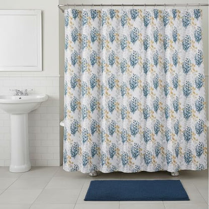 Serafina Home Hotel Quality Fabric Bathroom Shower Curtain: Floral Leaf Damask - Blue, Teal, Yellow, Grey and White (72 x 70 inches) - color: Laura