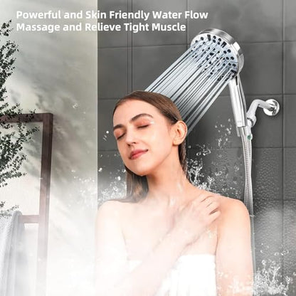 Shower Head, 9 Settings High Pressure shower head with handheld, Built-in Pause Mode & Power Wash, Non-Clogging Nozzles, 6ft Hose,Bracket (Premium Chrome) - color: Premium Chrome