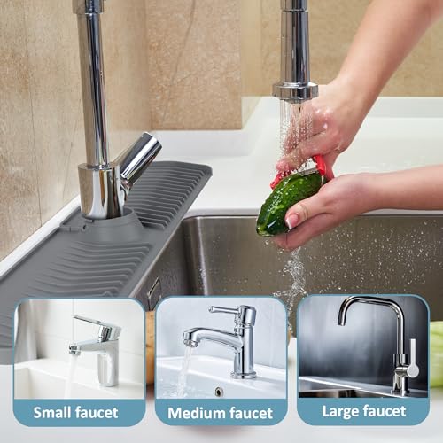 Extra Long Silicone Faucet Mat, 76cm Double-Sided Drain Pad for Kitchen Sink & Bathroom, Flexible Splash Guard with Center Hole, Non-Slip, Easy to Clean, Fits Most Faucets (Grey) - color: Gray