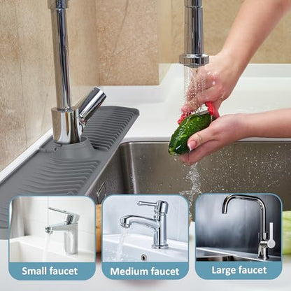 Extra Long Silicone Faucet Mat, 76cm Double-Sided Drain Pad for Kitchen Sink & Bathroom, Flexible Splash Guard with Center Hole, Non-Slip, Easy to Clean, Fits Most Faucets (Grey) - color: Gray