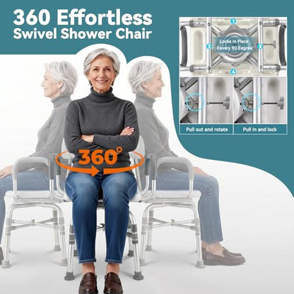 Swivel Shower Chair with Arms and Back, 450lbs Locking Shower Stool for Inside Shower Stall and Bathtub, Height Adjustable Rotating Shower Chair & Seat for Elderly, Adults, Handicap and Disabled - size: 450lbs Heavy Duty Shower Chair