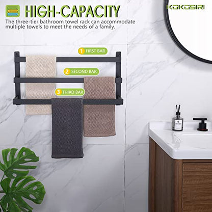 KOKOSIRI Towel Bars Black Bath Towel Holders Bathroom 3-Tiers Ladder Towel Rails Wall Mounted Towels Shelves Rack Stainless Steel, B5006BK-L24 - color: Matte Black