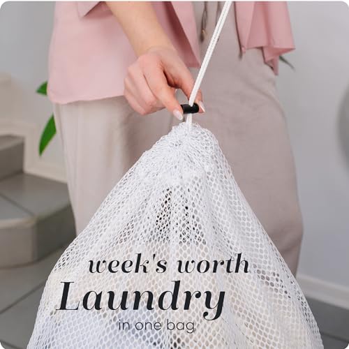 Handy Laundry Mesh XL Laundry Bag 24"x36", Heavy Duty Drawstring, White | XL 24x36 Mesh Laundry Bag, Secure Drawstring, Heavy Duty, Machine Washable, for Delicates Dorm Travel Storage, White - color: White