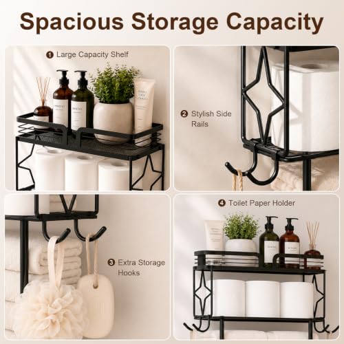 Towel Racks for Bathroom 23.8 Inch Wall Mounted Towel Rack with Shelf, Small Bathroom Towel Storage Holds 3–6 Large Rolled Towels, Metal Wall Towel Rack, Black - size: 23.8inch
