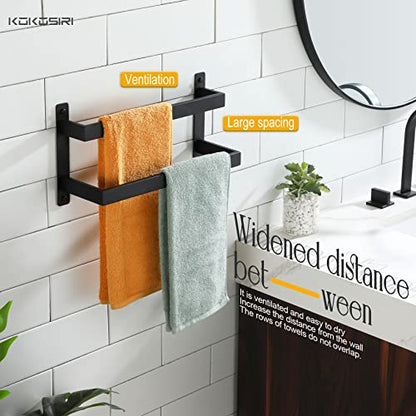 KOKOSIRI Towel Bars Black Bath Towel Holders 16 Inches Bathroom 2-Tiers Ladder Towel Rails Wall Mounted Towels Shelves Rack Stainless Steel, B5008BK-L16 - color: Matte Black, size: 16-Inch