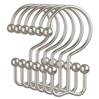 Nickel Shower Curtain Hooks, 12PCS Minimalist Simple Double Shower Curtain Rings, Rust-Resistant Metal Shower Hooks Shower Curtain Hangers, Shower Rings for Bathroom Shower Rods Curtains - color: Nickel, style: Minimalist - Double Hooks