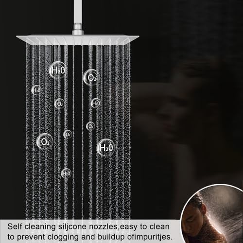 Brushed Nickel Shower System Tempreature Display Shower Fuacet Set | 12 inch and 8 inch Full Body Shower Head, with 6 PCS Body Jet and Handheld Spray - color: Brushed Nickel, size: 12+8 inch