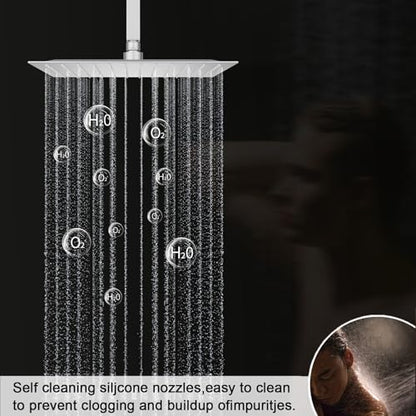 Brushed Nickel Shower System Tempreature Display Shower Fuacet Set | 12 inch and 8 inch Full Body Shower Head, with 6 PCS Body Jet and Handheld Spray - color: Brushed Nickel, size: 12+8 inch