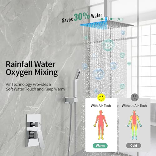 SR SUN RISE SRSH-C1003 Ceiling Mount Bathroom Luxury Rain Mixer Shower Combo Set Rainfall Shower Head System 10 Inch Polished Chrome (Contain Shower Faucet Rough-In Valve Body and Trim） - color: Polished Chrome, style: 10 inch