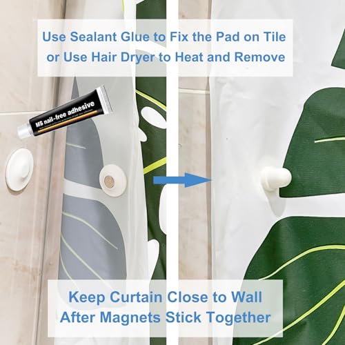 Magnetic Shower Curtain Clips, Nail-Free Sealant Glue Splash Guard Clips, Keep Curtain Liner Closed to Wall, Stop Liner from Billowing, Prevent Water Off Floor, White, Pack of 8