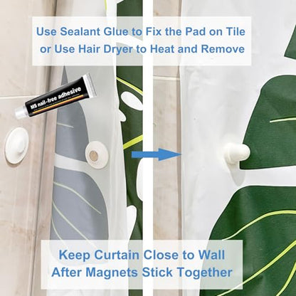Magnetic Shower Curtain Clips, Nail-Free Sealant Glue Splash Guard Clips, Keep Curtain Liner Closed to Wall, Stop Liner from Billowing, Prevent Water Off Floor, White, Pack of 8