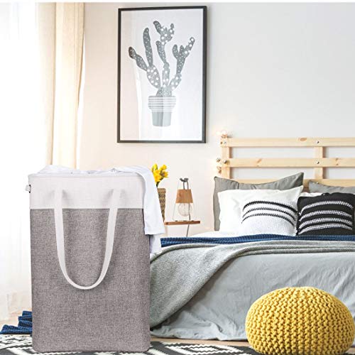 Laundry Basket with Handles white&Grey Coffee-Slim Laundry Bin Collapsible Dirty Clothes Basket Narrow Laundry Bag Foldable Dirty Hamper for Camping, Dorms, Apartments - color: white&Grey Coffee