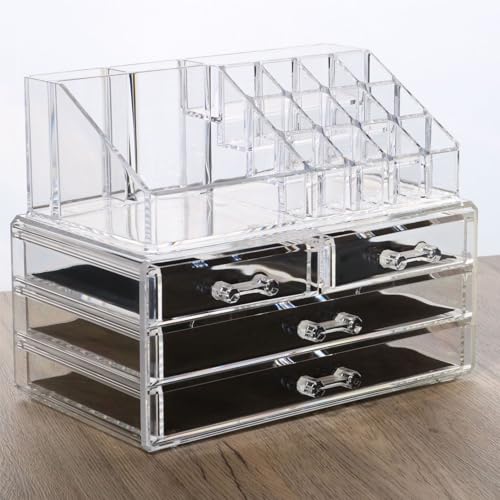 Cq acrylic Clear Make Up Organizer Countertop,Small 4 Drawers Cosmetic Storage,Cute Vanity Skincare Organizers for Jewelry,Lipstick,Makeup Brush,Beauty Product Desk and Bathroom Organizers and Storage - size: 4 Drawers