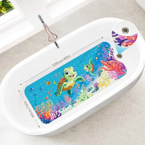 SHUCHING Baby Bath Mat for Tub Non Slip-40x16 Inch, Sea Turtle | Bathtub Mat for Kids & Toddler Mold Free, Long Shower Mat for Inside Shower with Suction Cup, Machine Washable - color: Sea Turtle