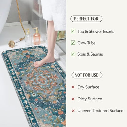 SHUCHING Blue Bath Mat for Tub Non Slip-40x16 Inch | Bathtub Mat for Women & Elderly Mold Free, Long Shower Mat for Inside Shower with Suction Cup, Machine Washable - color: Blue