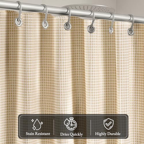 LANE LINEN Luxury Shower Curtain - 72 x 72 inches - Heavyweight Waffle Weave Fabric - Stable Hanging Design, Water Repellent & Quick Dry - Machine Washable & Header with Metal Grommets - Beige - color: 01: Waffle - Beige, size: 72"W x 72"L (Pack of 1)