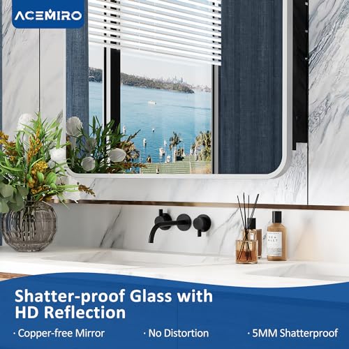 ACEMIRO 24x30 Inch Bathroom Medicine Cabinet with Mirror Metal Framed Recessed or Wall Mounted Mirror Medicine Cabinets for Bathroom Brushed Silver