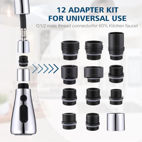 Kitchen Faucet Head Replacement 2 Modes with 12 Adapters, Pull Down Spray Head for Kitchen Faucet, Kitchen Sink Sprayer Replacement Compatible with Moen, American Standard, Kohler Faucets - color: Chrome-1