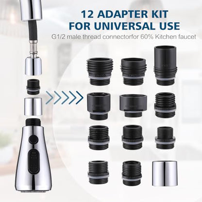 Kitchen Faucet Head Replacement 2 Modes with 12 Adapters, Pull Down Spray Head for Kitchen Faucet, Kitchen Sink Sprayer Replacement Compatible with Moen, American Standard, Kohler Faucets - color: Chrome-1