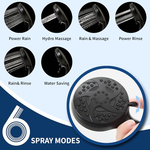 6-Mode Shower Head with Handheld, High Pressure Handheld Showerhead, Black | 3.94 Inch Handheld Spray with 59 Inch Stainless Steel Hose and Adjustable Shower Holder, Tool-free Installation - color: Black-3.94 Inch
