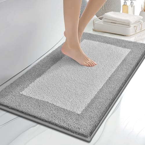 anllugs Bathroom Rugs, 20" x 30" Soft Bath Rugs, Light Grey & Grey | Non-Slip, Super Absorbent, Machine Washable, Quick Dry, Bath Mats for Shower and Bathtub, TPR Backing - color: Light Grey & Grey, size: 20" X 30"