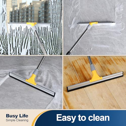 Yocada Rubber Floor Squeegee 17.7" TPR Blade Scrubber Broom 61.8inch Pole | Household Broom for Garage Courtyard Shower Bathroom Floor Marble Glass Tile Water Foam Pet Hair Removal Cleaning