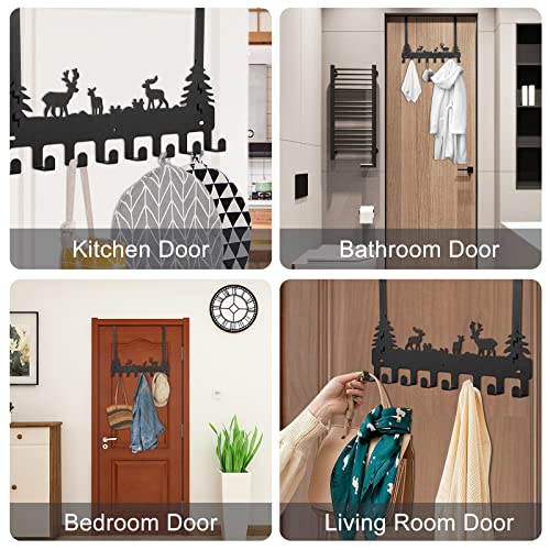 Deer Over The Door Hook 8 Double Hooks Heavy Duty No Drill Behind Door Hanging Rack for Bathroom Closet Bedroom Towel Coat Organizer, 2 Pack