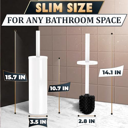 Stainless Steel Toilet Brush and Holder Set, Splash Guard (White) | White Toilet Bowl Brush and Holder Set, Removable Bowl, Dense Bristles, Long Handle, Scratch Resistant, for Modern Bathrooms - color: White