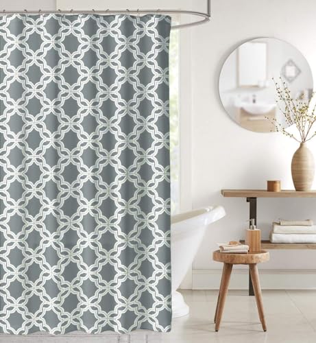 Serafina Home Grey Fabric Shower Curtain, Gray White Chain Link Geometric Design, 72x72 Inches, with Hooks, 13 Piece Set - color: Chain Link Grey