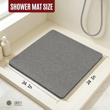 24 * 24in Shower Mat Bathtub Mat Non Slip | Bathmats Non Slip, Quick Drying Foot Scrubber Loofah Mats for Inside Shower, Tub, Bathroom, Home, Grey - color: Grey, size: 24" x 24" (Rectangular)