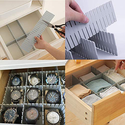 Onerbuy 8pcs Adjustable Grid Drawer Dividers DIY Plastic Closet Separator Tidy Organizer Container for Underwear Socks Belt Office Supplies(Grey) - color: Gray