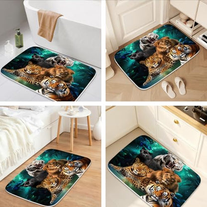 Bathroom Mat Set Cheetah Print Leopard Western Wildlife Animals Bathroom Rugs Sets 3 Piece Tiger Lion, Memory Foam Bath Rugs, U-Shaped Toilet Rug Non Slip Absorbent Green - color: Color8