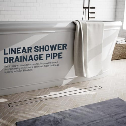 Linear Shower Drain 36 Inch Shower Trench Drain with Tile Insert Grate | Evolvegoods 304 Stainless Steel Bathroom Floor Drain,Rectangular Shower Drain with Leveling Feet,Hair Strainer,Brushed Nickel - size: 36 Inches
